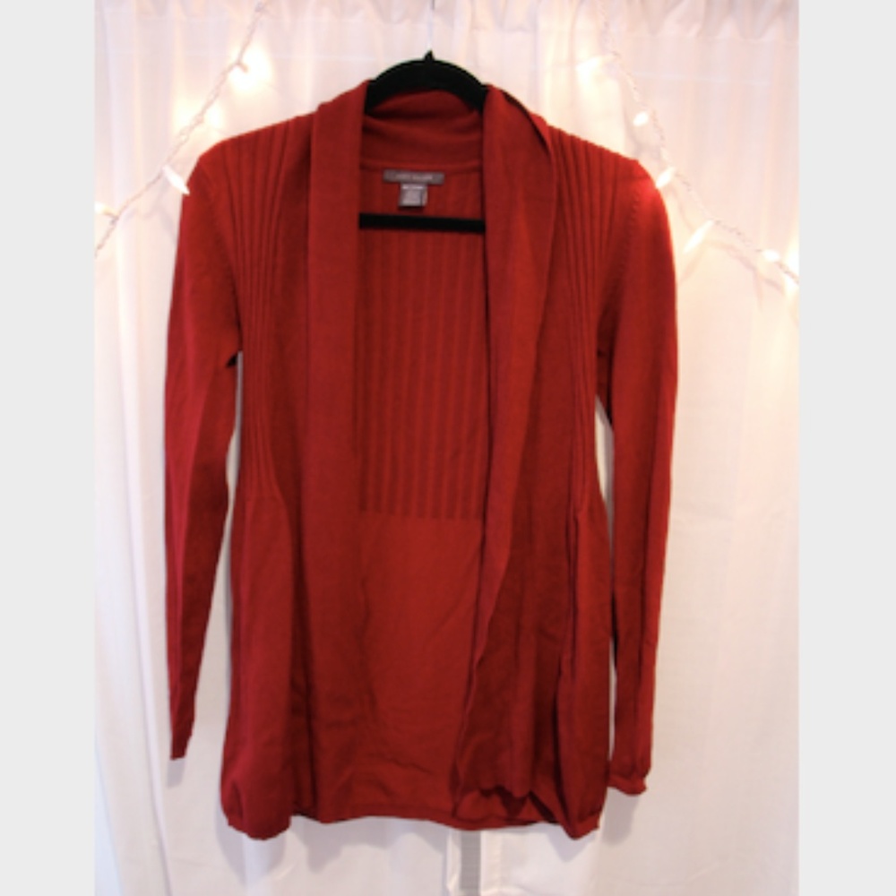 Red knit cardigan